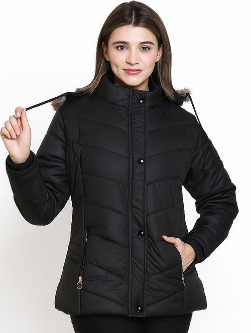 women solid long sleeve hooded parka jacket - 22031546 -  Standard Image - 0