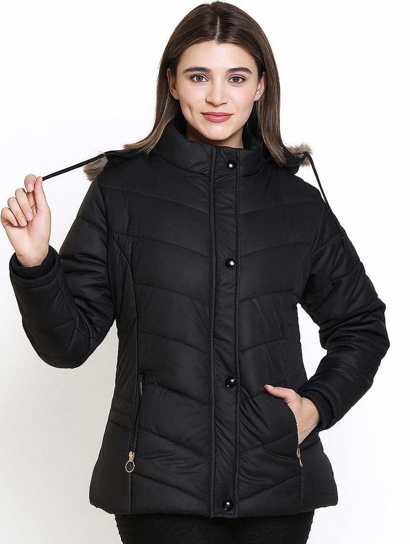 women solid long sleeve hooded parka jacket - 22031546 -  Zoom Image - 0