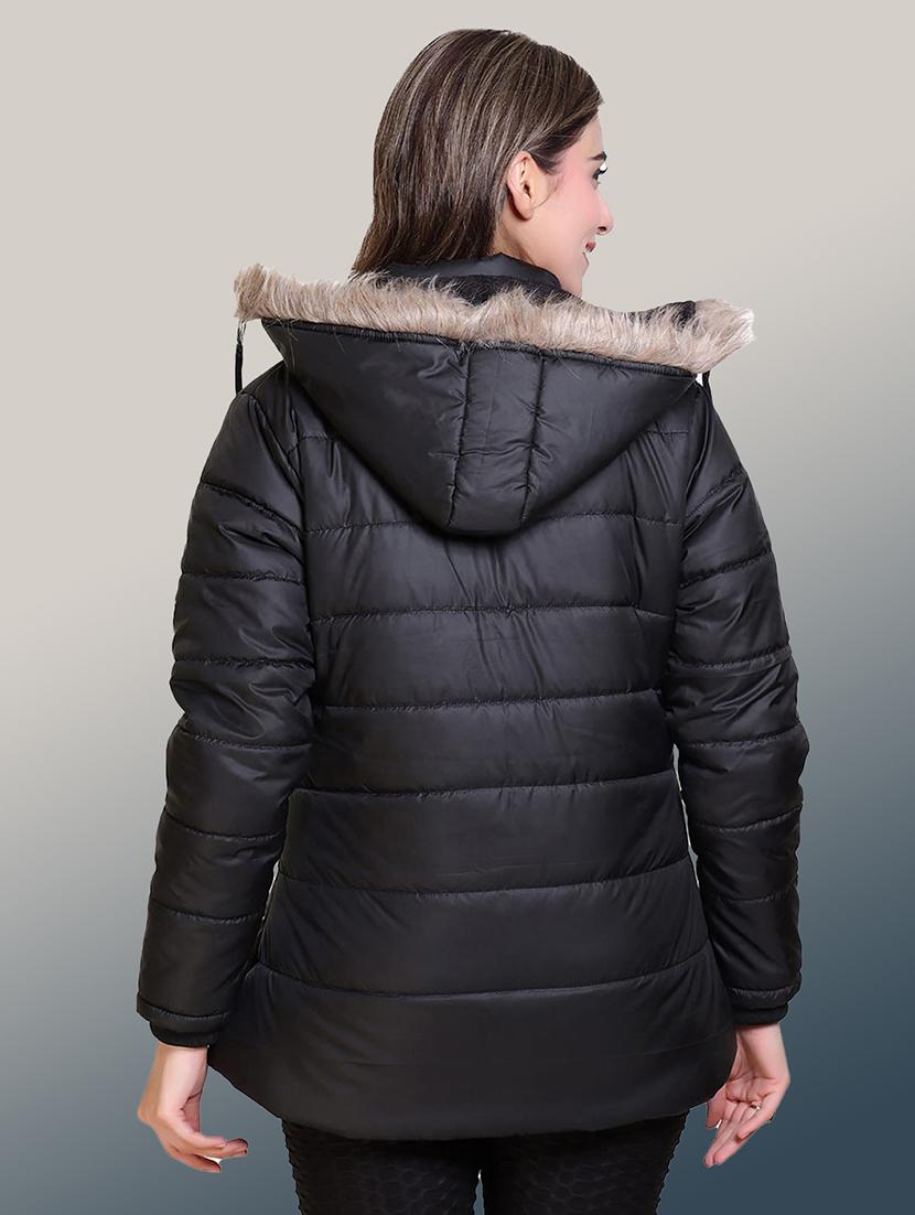 women solid long sleeve hooded parka jacket - 22031546 - Standard Image - 2