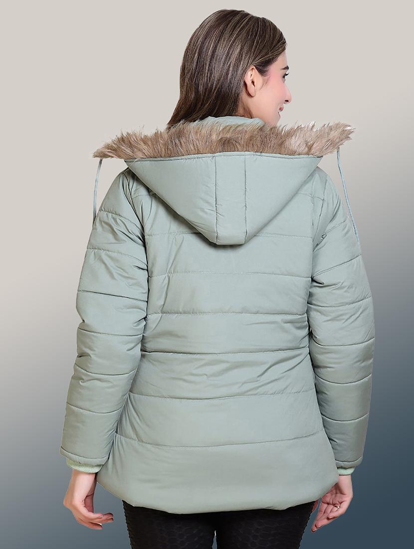 women solid long sleeve hooded parka jacket - 22031556 - Standard Image - 2