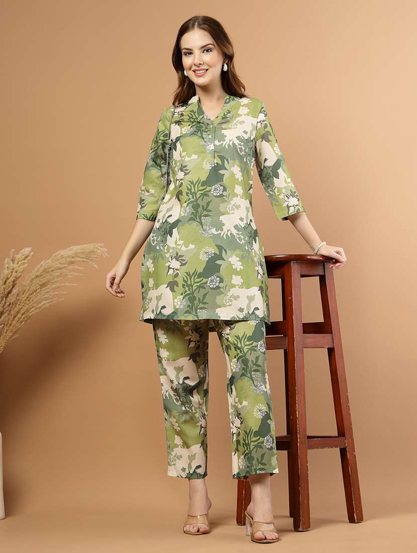 women floral three quarter sleeve ethnic co-ord set