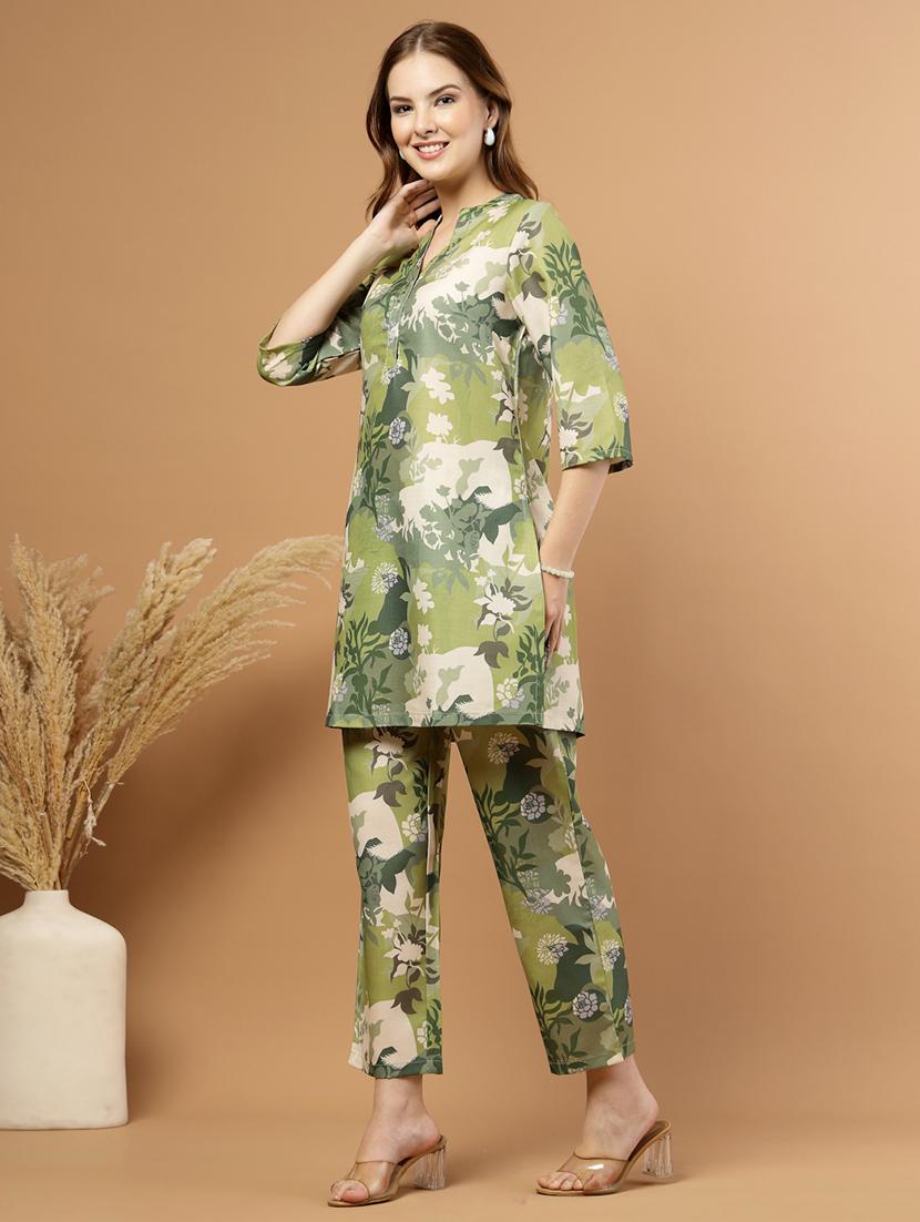 women floral three quarter sleeve ethnic co-ord set - 22031623 - Standard Image - 2