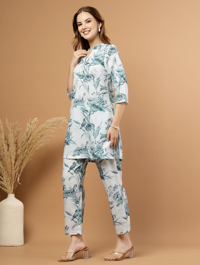 women floral three quarter sleeve ethnic co-ord set - 22031624 - Standard Image - 2