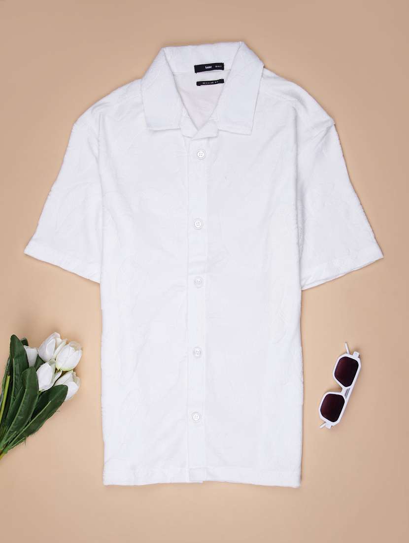 boys solid cuban collared short sleeve shirt