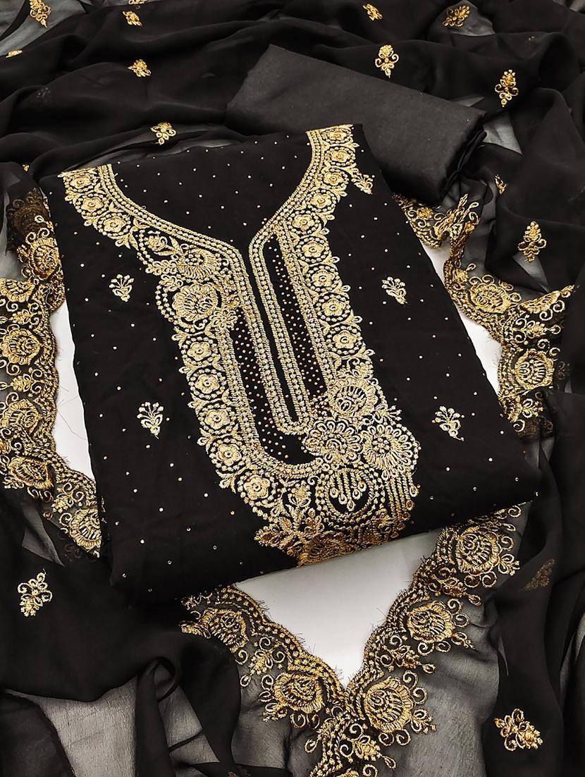 women solid with work embroidered unstitched suit set - 22031631 - Standard Image - 2