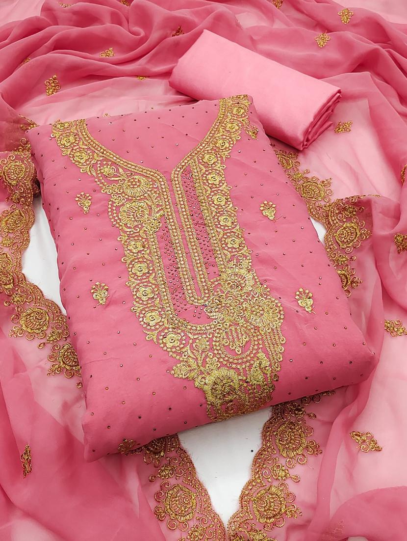 women solid with work embroidered unstitched suit set - 22031634 - Zoom Image - 0