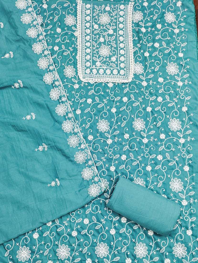 blue cotton blend unstitched suit - 22031645 -  Standard Image - 2