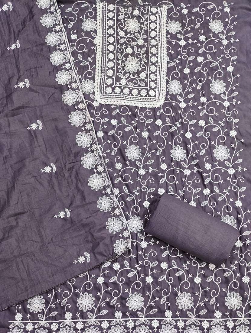 grey cotton blend unstitched suit - 22031646 -  Standard Image - 2