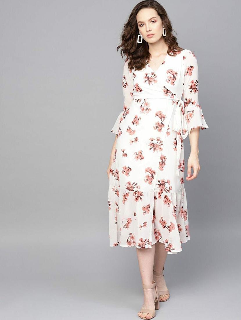 women floral print bell sleeve wrap dress - 22031649 - Standard Image - 2