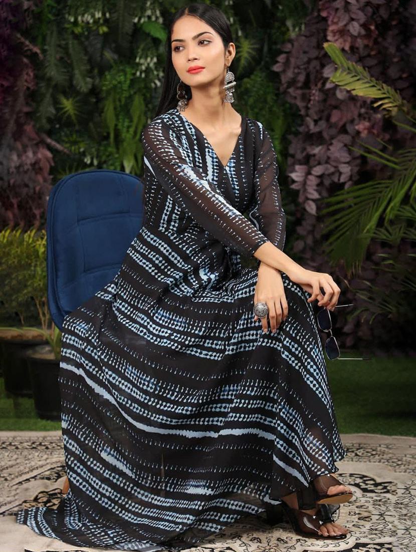 women printed long sleeve fit & flare dress - 22031650 - Standard Image - 2