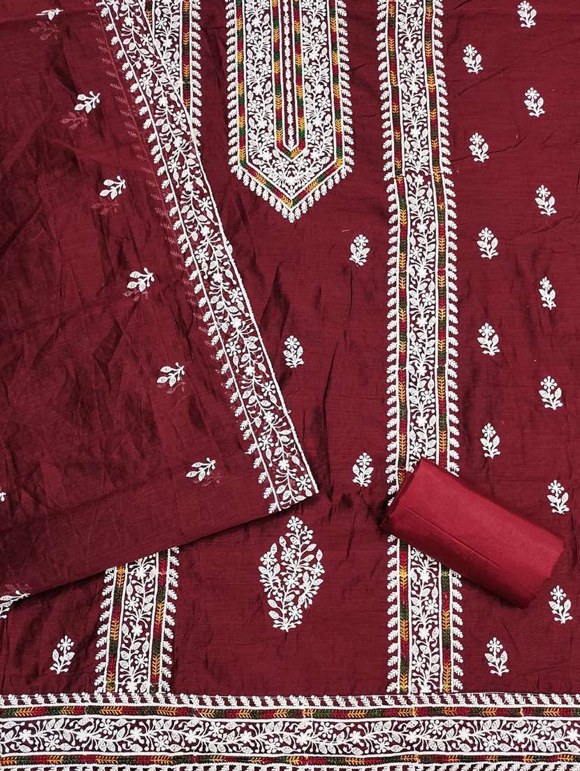 women solid with work embroidered unstitched suit set - 22031654 -  Standard Image - 2