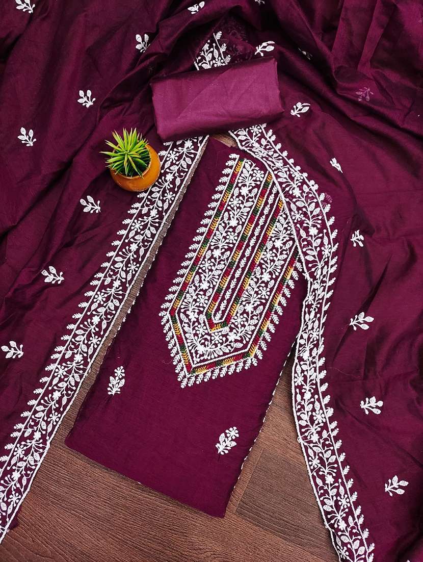 women solid with work embroidered unstitched suit set