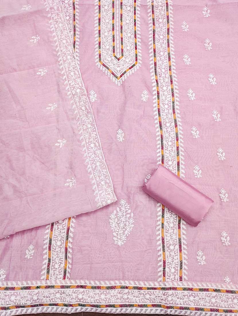 women solid with work embroidered unstitched suit set - 22031657 - Standard Image - 2