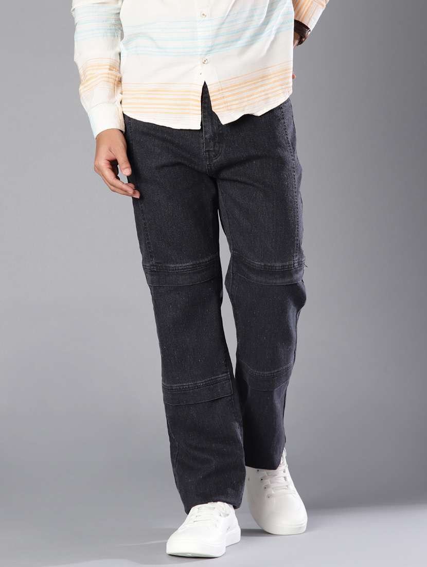 men plain mid rise full length straight fit jeans