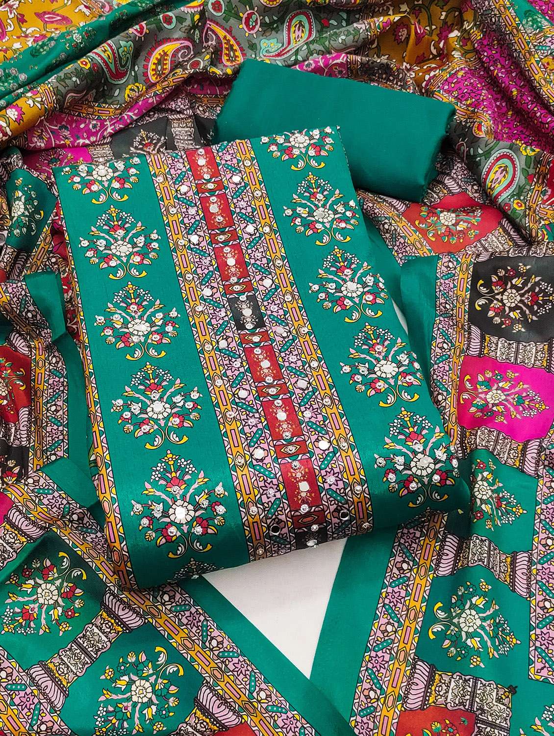 women printed sequined unstitched suit set - 22031670 -  Standard Image - 2