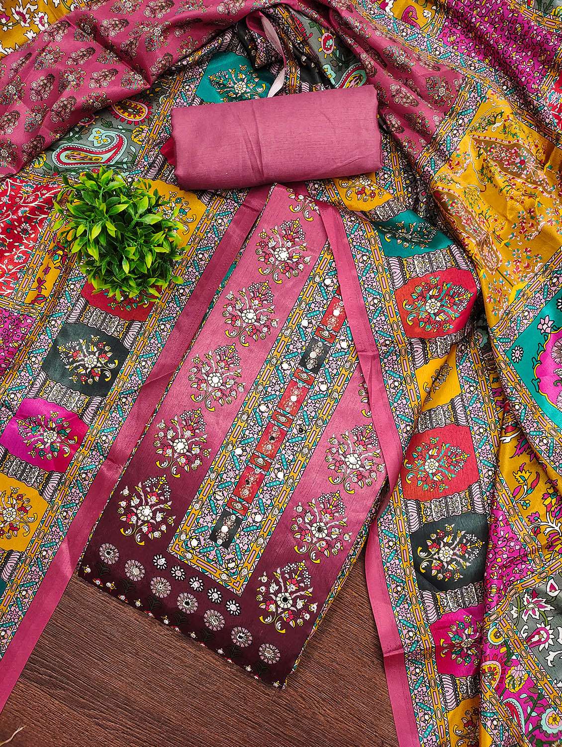 women printed sequined unstitched suit set