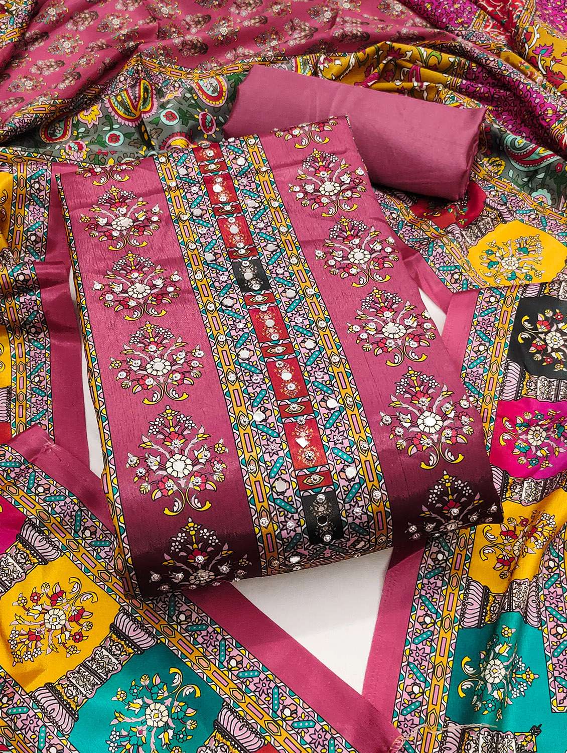 women printed sequined unstitched suit set - 22031672 -  Standard Image - 2