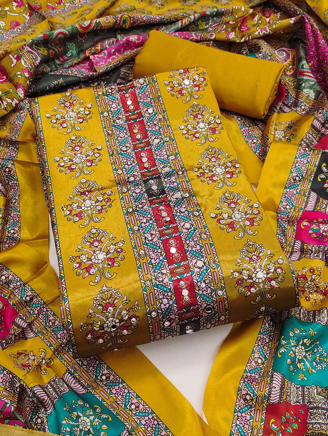 women printed sequined unstitched suit set - 22031673 -  Standard Image - 2