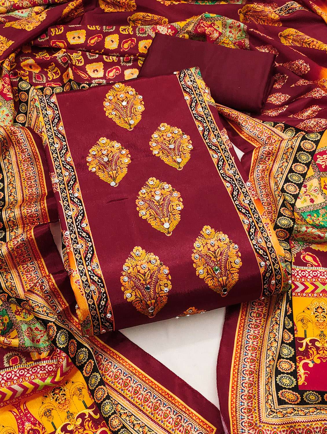 women printed sequined unstitched suit set - 22031674 -  Standard Image - 2