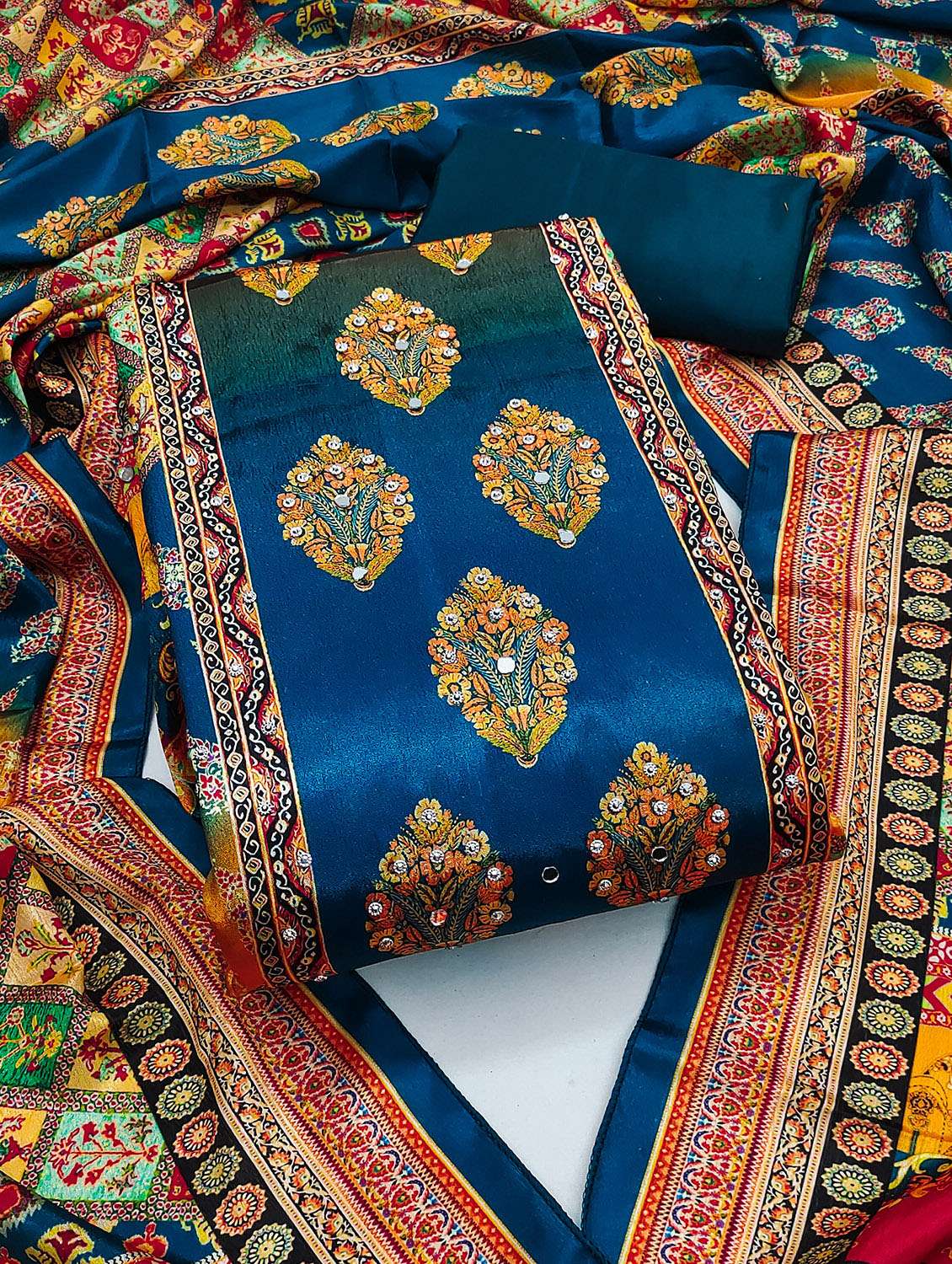 women printed sequined unstitched suit set - 22031676 -  Standard Image - 2