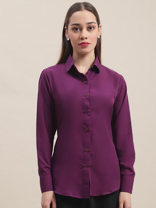 women solid collared long sleeve regular shirt - 22031686 - Standard Image - 0
