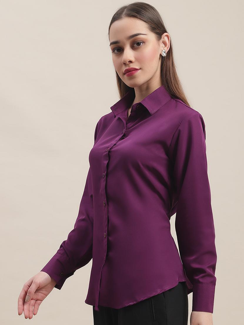 women solid collared long sleeve regular shirt - 22031686 - Standard Image - 2