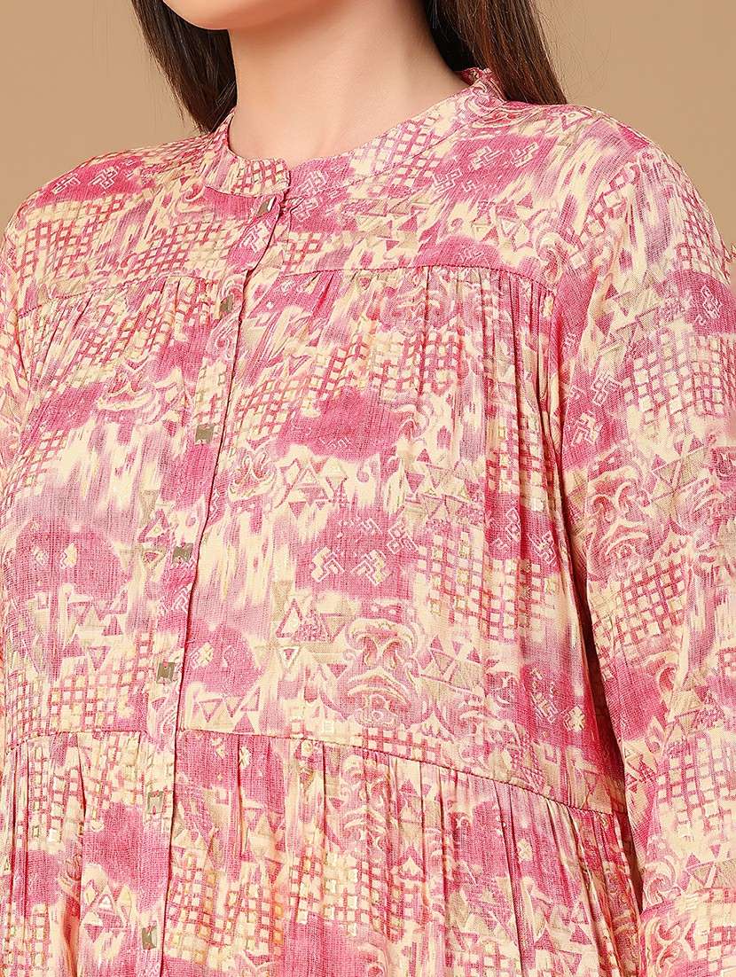 women printed three quarter sleeve tiered kurta - 22032002 -  Standard Image - 2