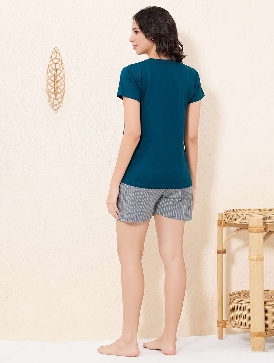 women printed nightwear shorts set - 22032213 -  Standard Image - 2