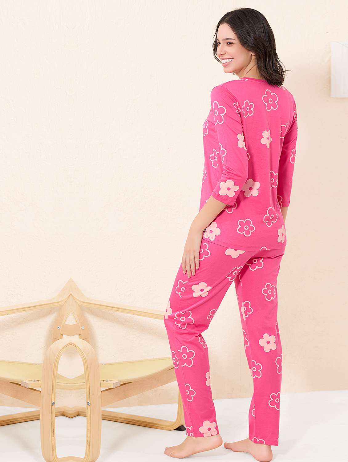 pink cotton blend pyjama set nightwear - 22032217 -  Standard Image - 2