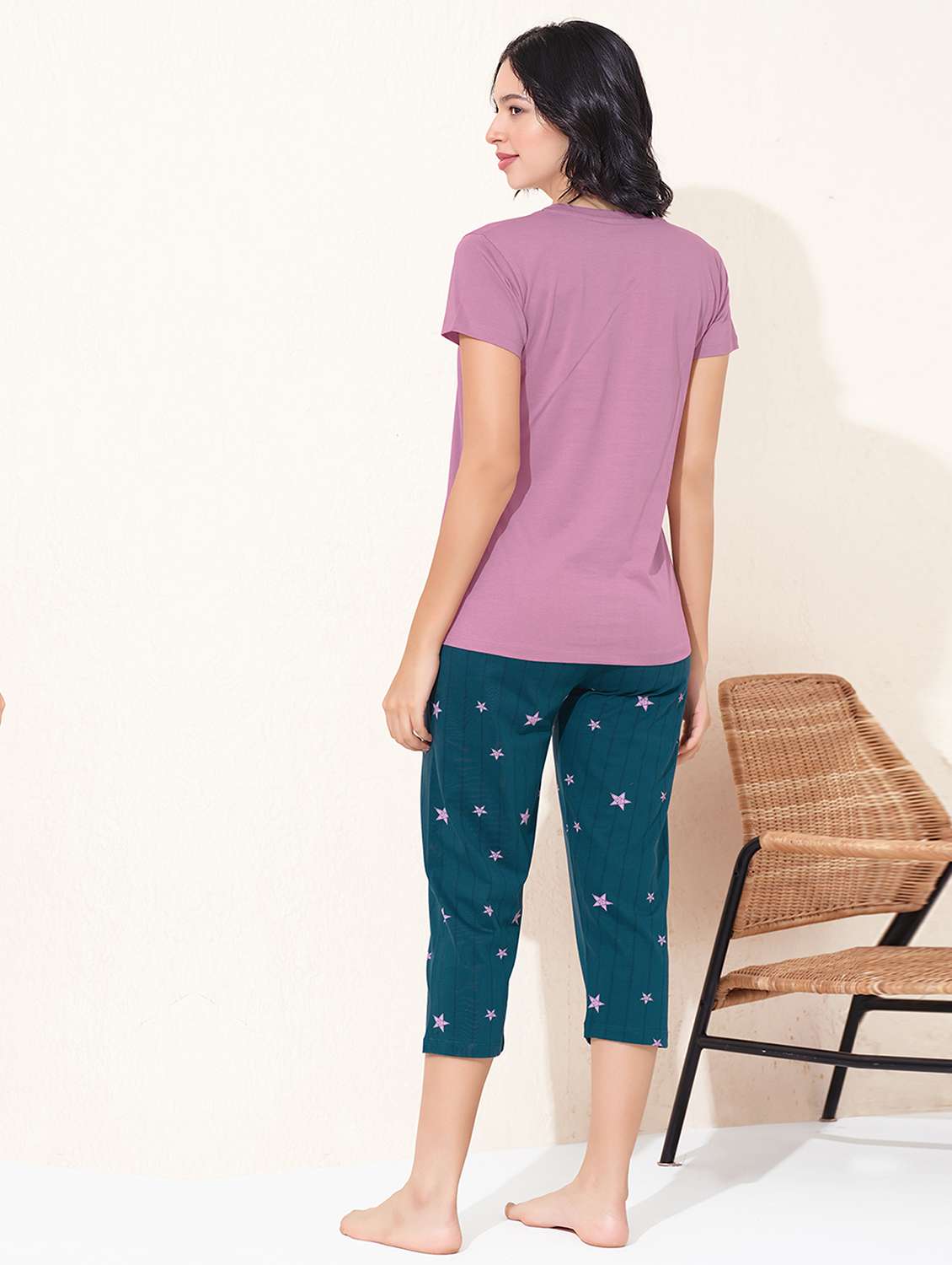 women printed nightwear capri set - 22032220 -  Standard Image - 2