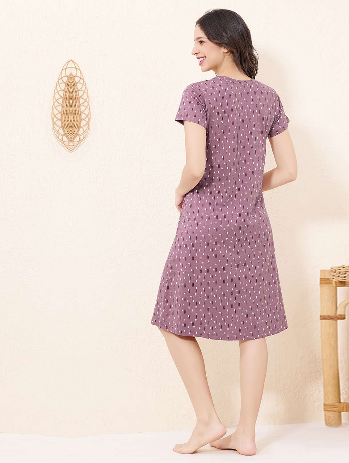 women printed short sleeve sleepshirt - 22032236 -  Standard Image - 2