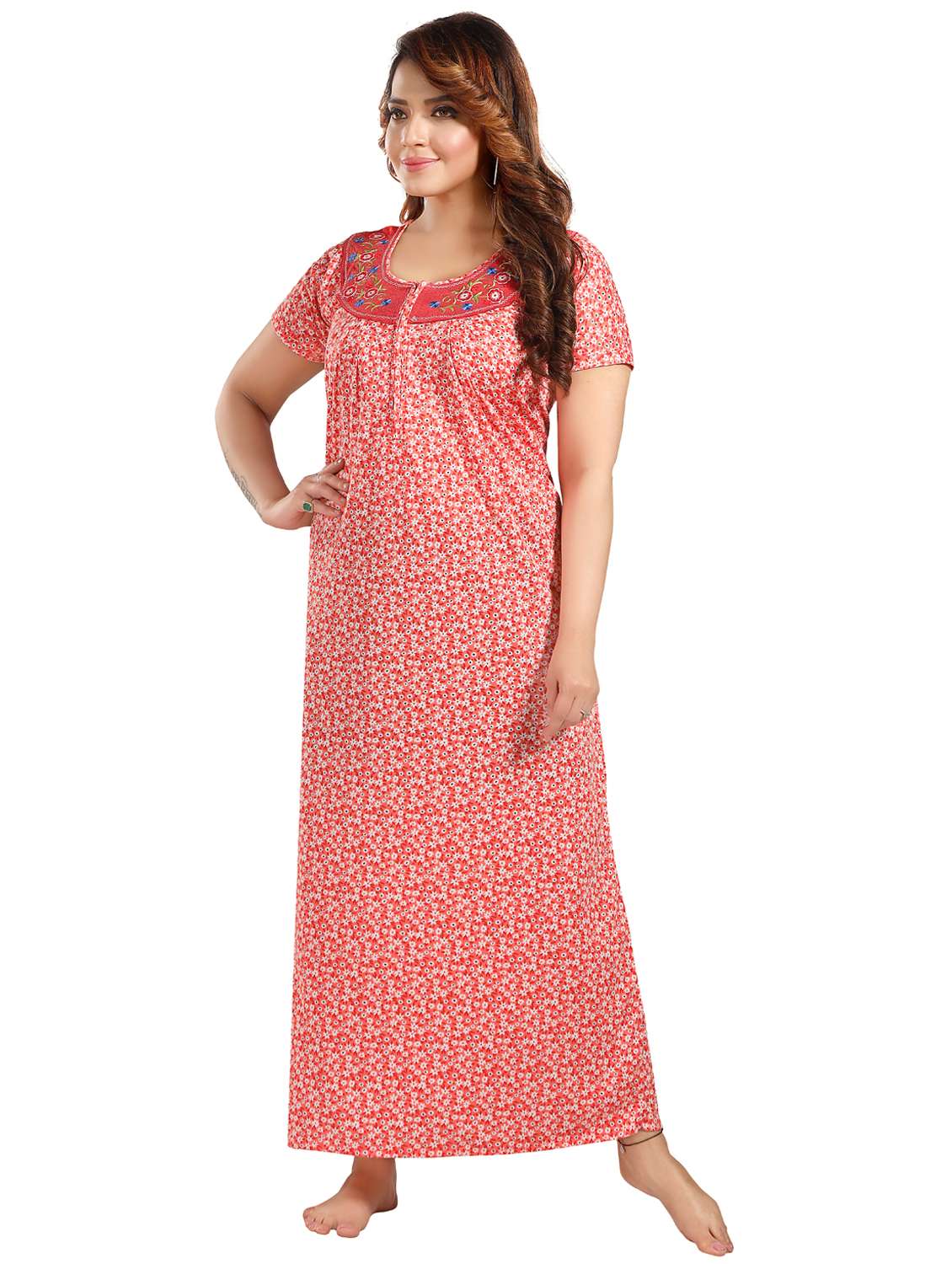 women printed short sleeve nighty - 22032244 -  Standard Image - 2