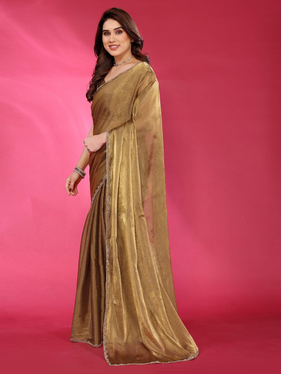 women solid with bordered embellished saree with blouse - 22032250 - Standard Image - 2