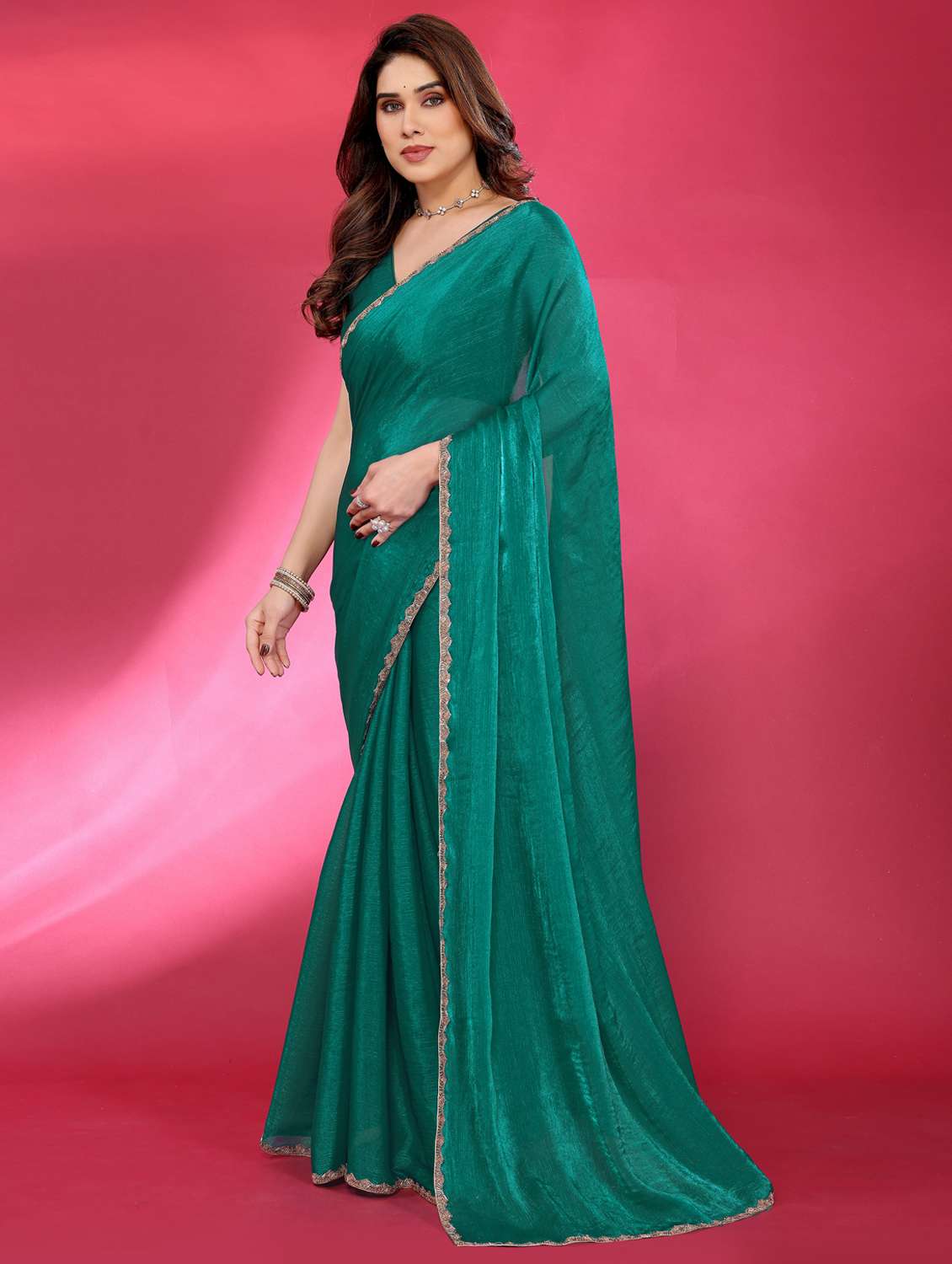 women solid with bordered embellished saree with blouse - 22032251 -  Standard Image - 2