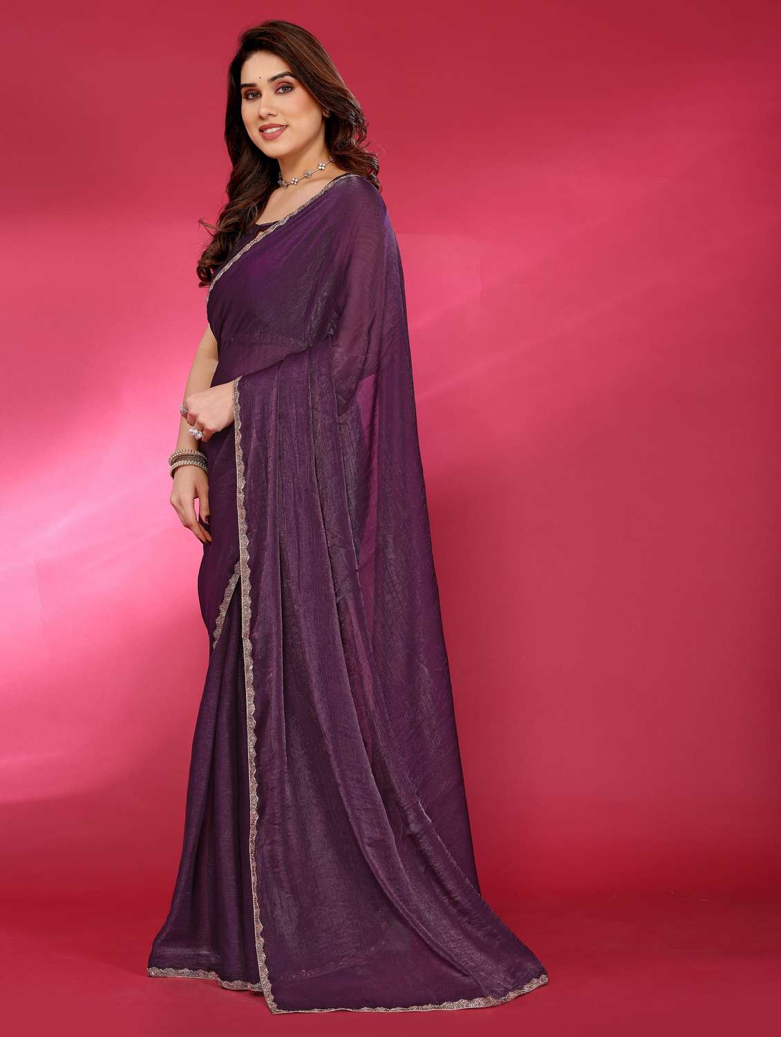 women solid with bordered embellished saree with blouse - 22032254 -  Standard Image - 2