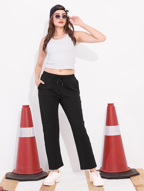 women black solid mid rise track pant - 22033316 - Standard Image - 0
