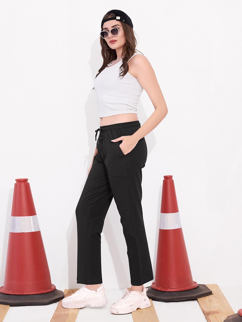 women black solid mid rise track pant - 22033316 - Standard Image - 2
