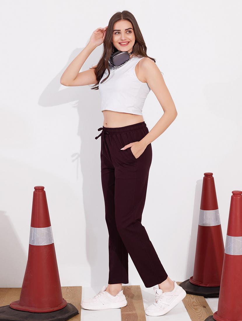 women maroon solid mid rise track pant - 22033317 - Standard Image - 2