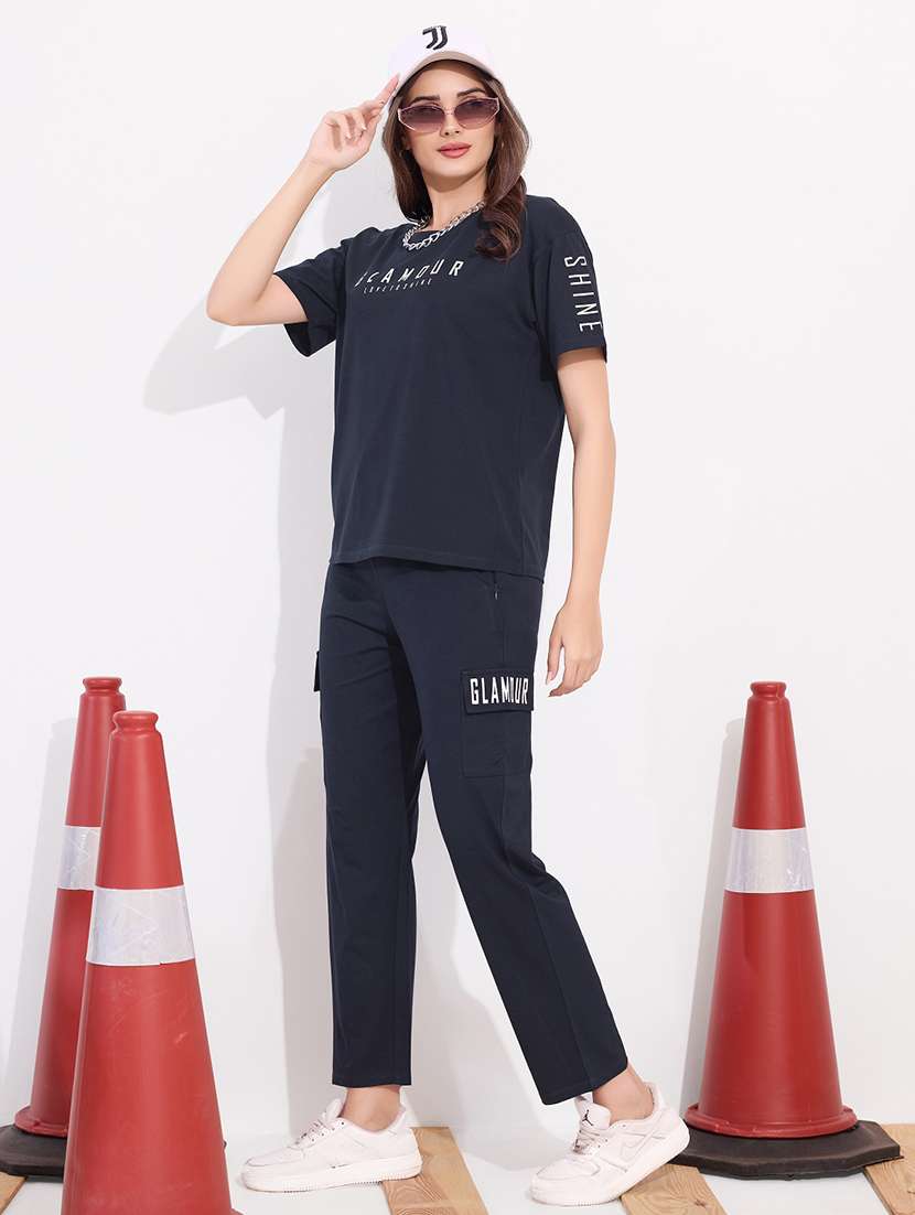 women printed relaxed fit t-shirt and trouser co-ord set - 22033329 -  Standard Image - 2