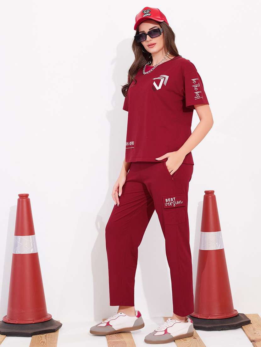 women printed relaxed fit t-shirt and trouser co-ord set - 22033331 -  Standard Image - 2