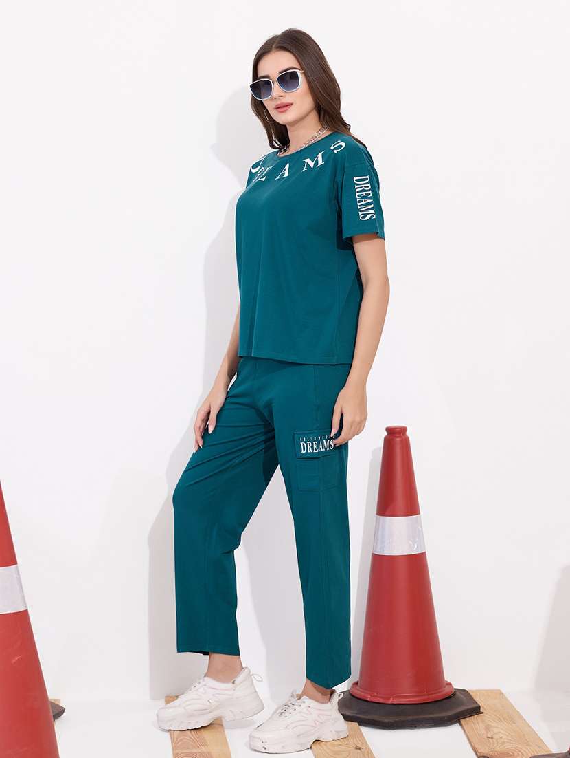 women printed relaxed fit t-shirt and trouser co-ord set - 22033333 -  Standard Image - 2
