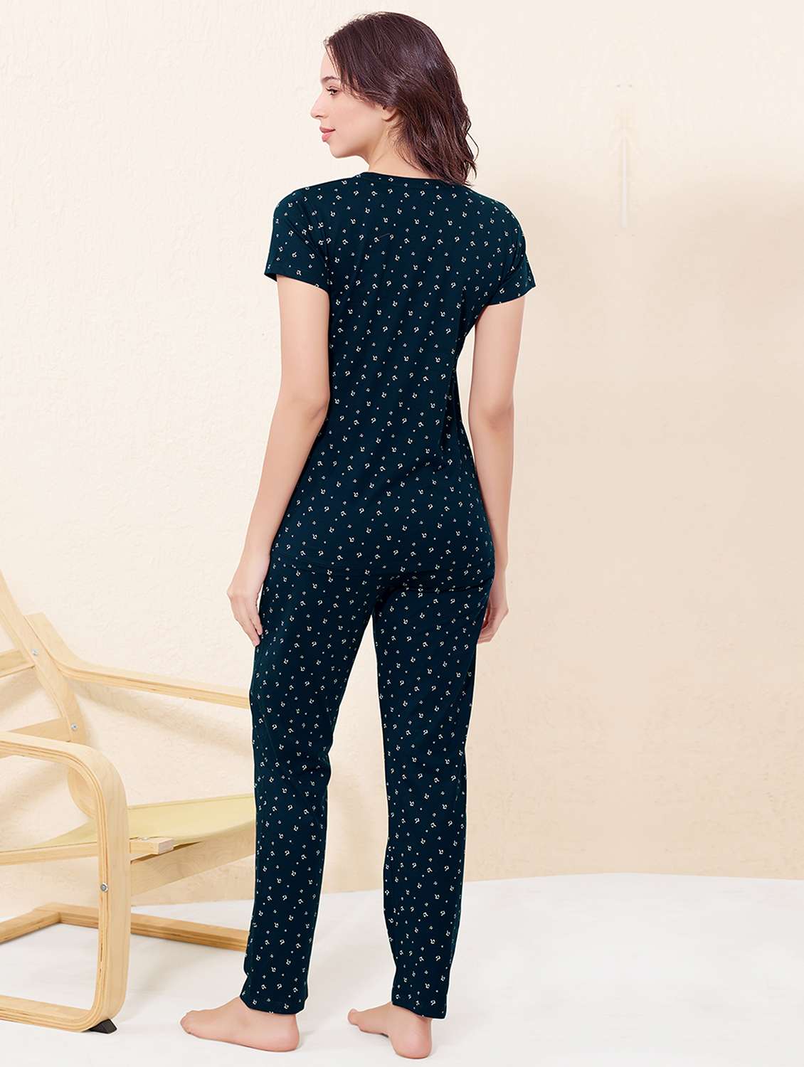 women printed nightwear pyjama set - 22033337 -  Standard Image - 2