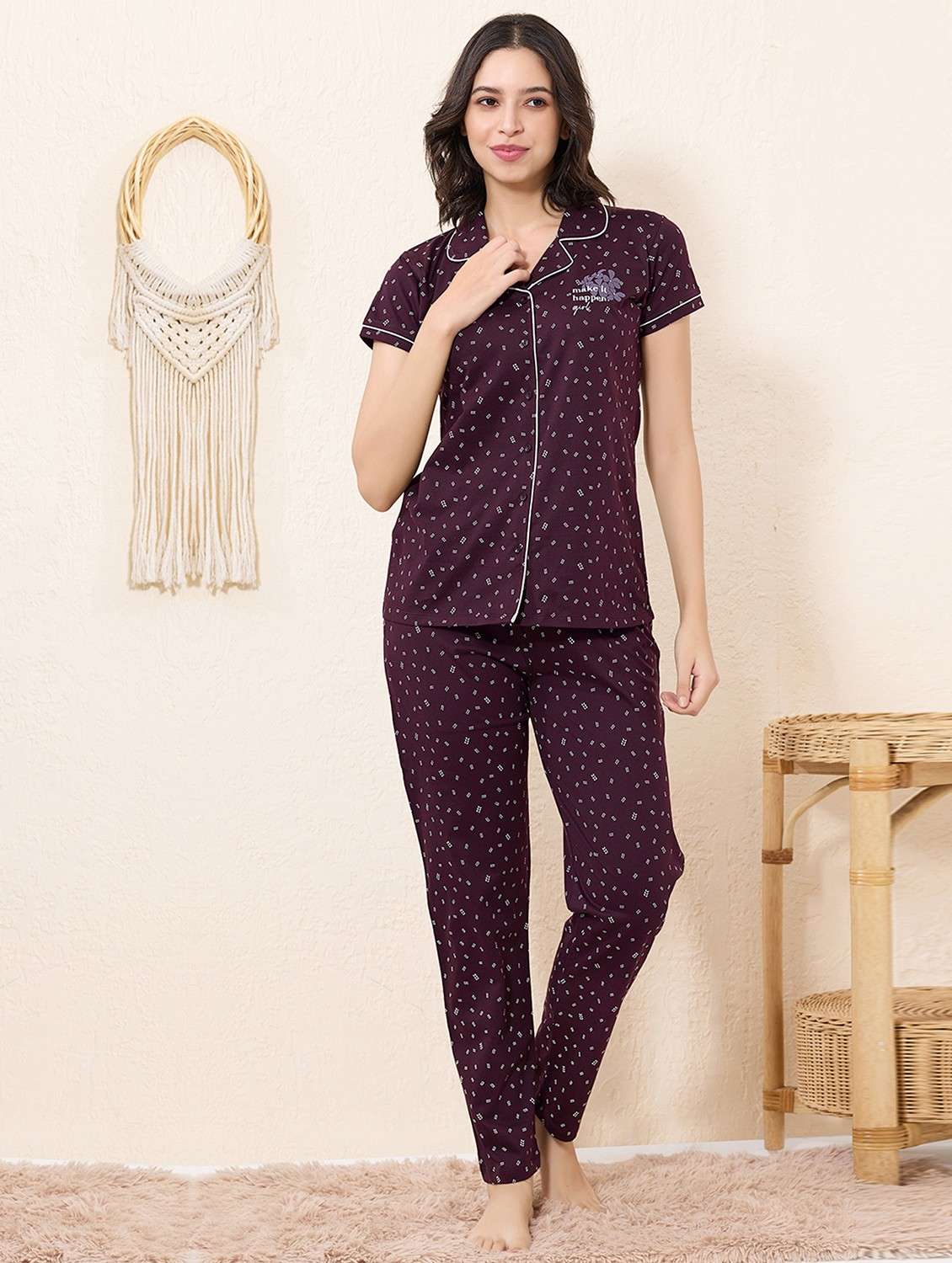 women printed nightwear pyjama set