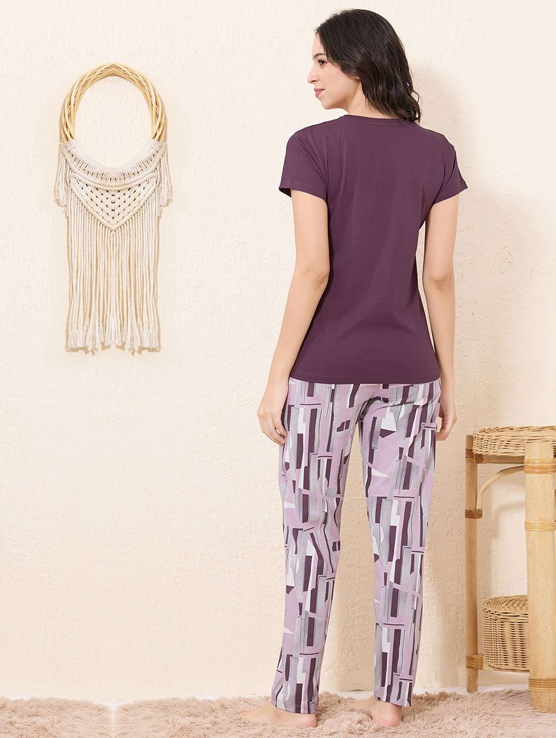 women printed nightwear pyjama set - 22033347 -  Standard Image - 2