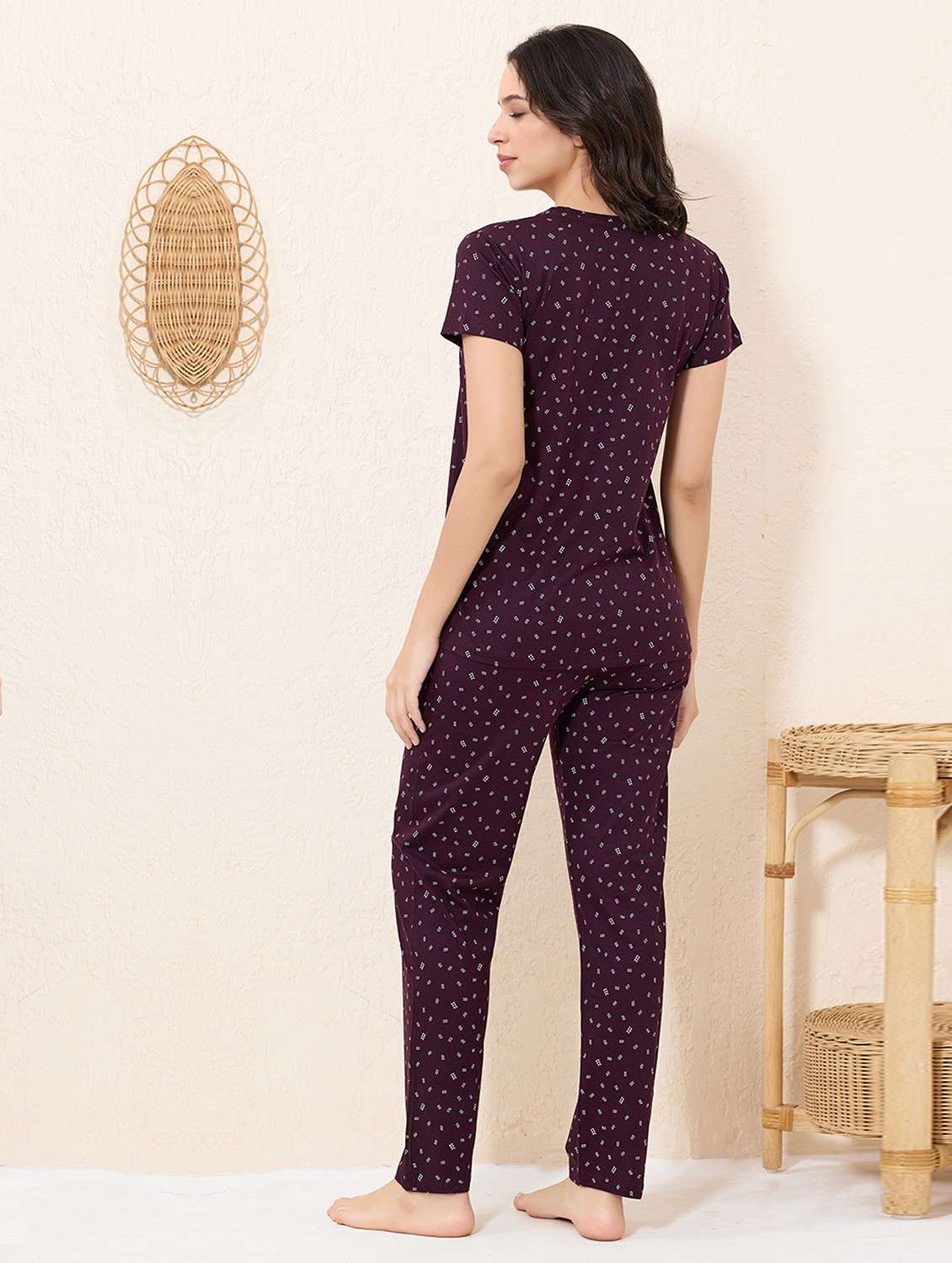 women printed nightwear pyjama set - 22033354 -  Standard Image - 2