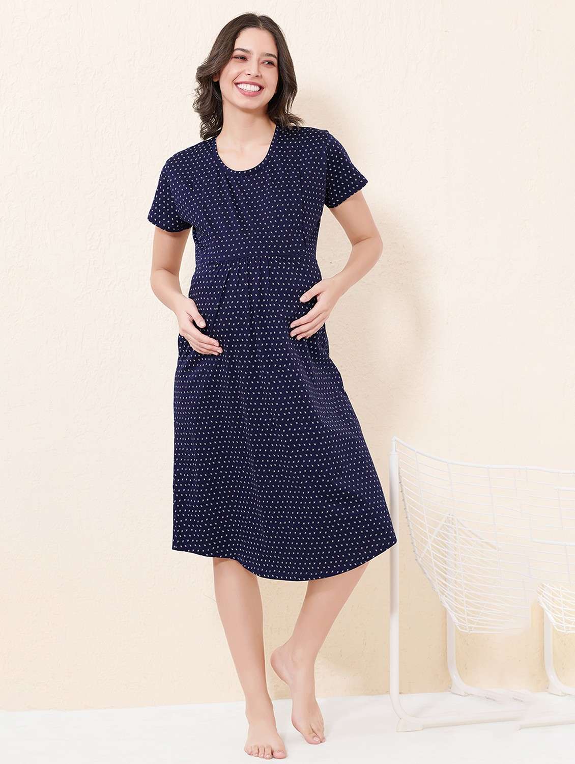 women printed short sleeve maternity wear sleepshirt