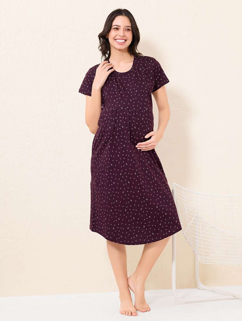 women printed short sleeve maternity wear sleepshirt