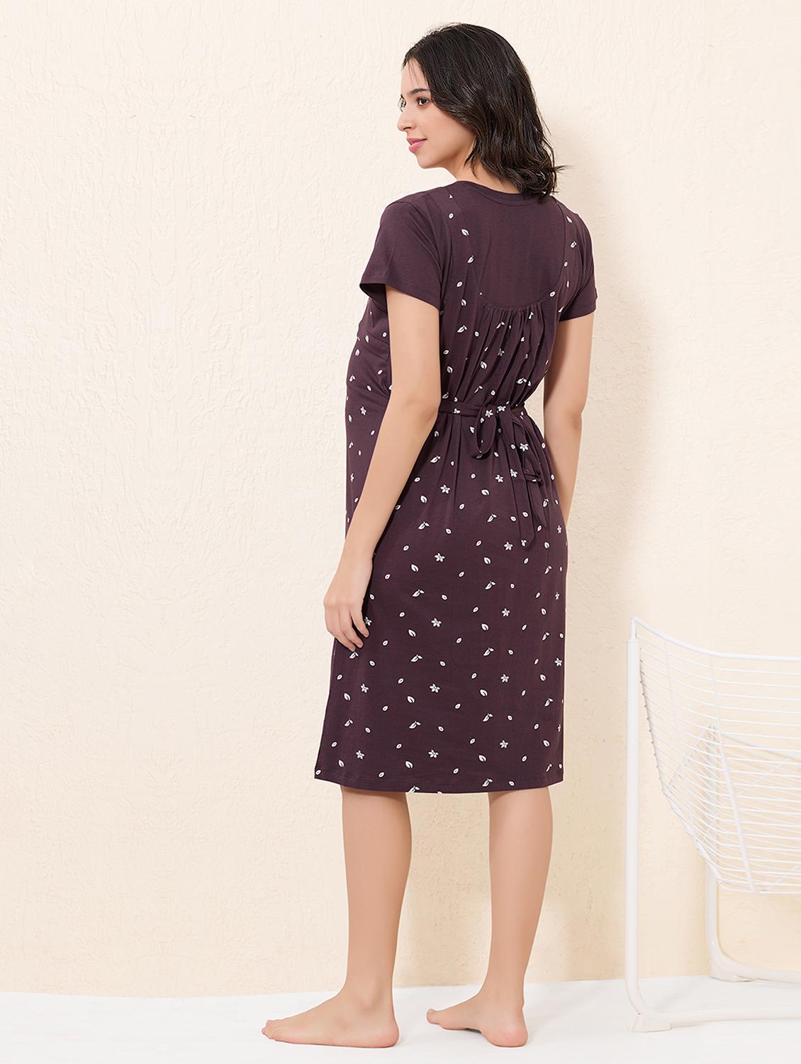 women printed short sleeve maternity wear sleepshirt - 22033394 - Standard Image - 2