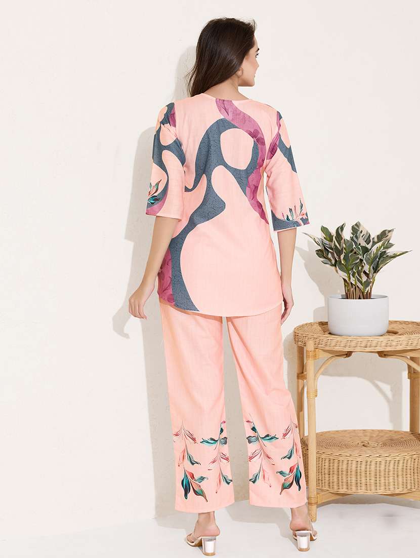 women printed top and trouser co-ord set - 22033407 - Standard Image - 2