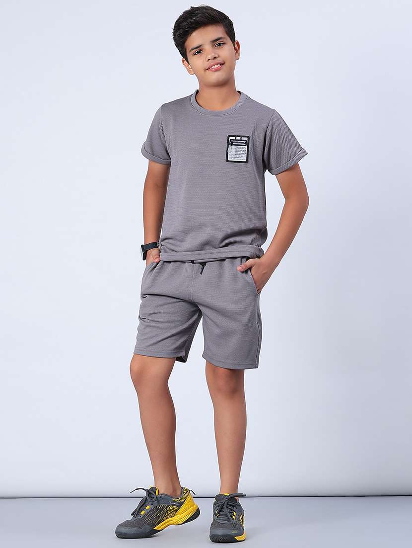 boys solid t-shirt and shorts co-ord set - 22033416 -  Standard Image - 2